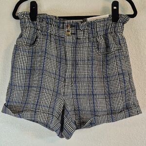 American Eagle Black White & Blue Houndstooth Plaid High Waist Mom Shorts Sz 12